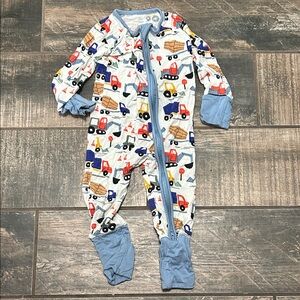 Little Sleepies White Footed One-Piece with Blue Trim and Construction Print